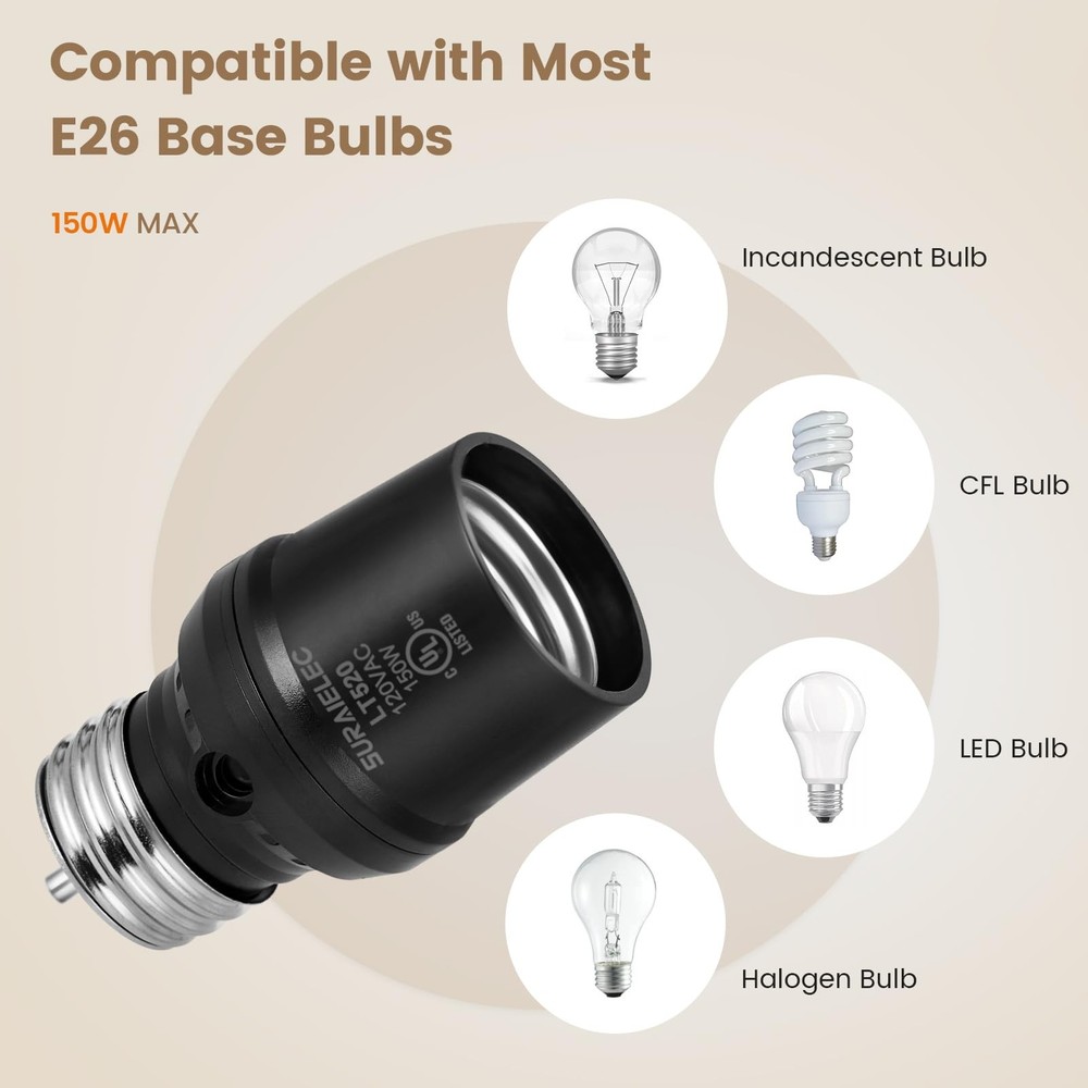 Suraielec Light Sensor Socket, Automatic Dusk to Dawn Socket with Black