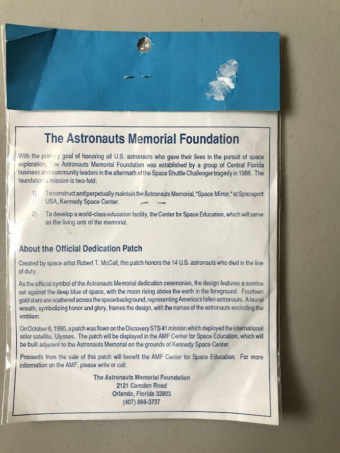 Astronauts Memorial Foundation Official Dedication Patch New Sealed