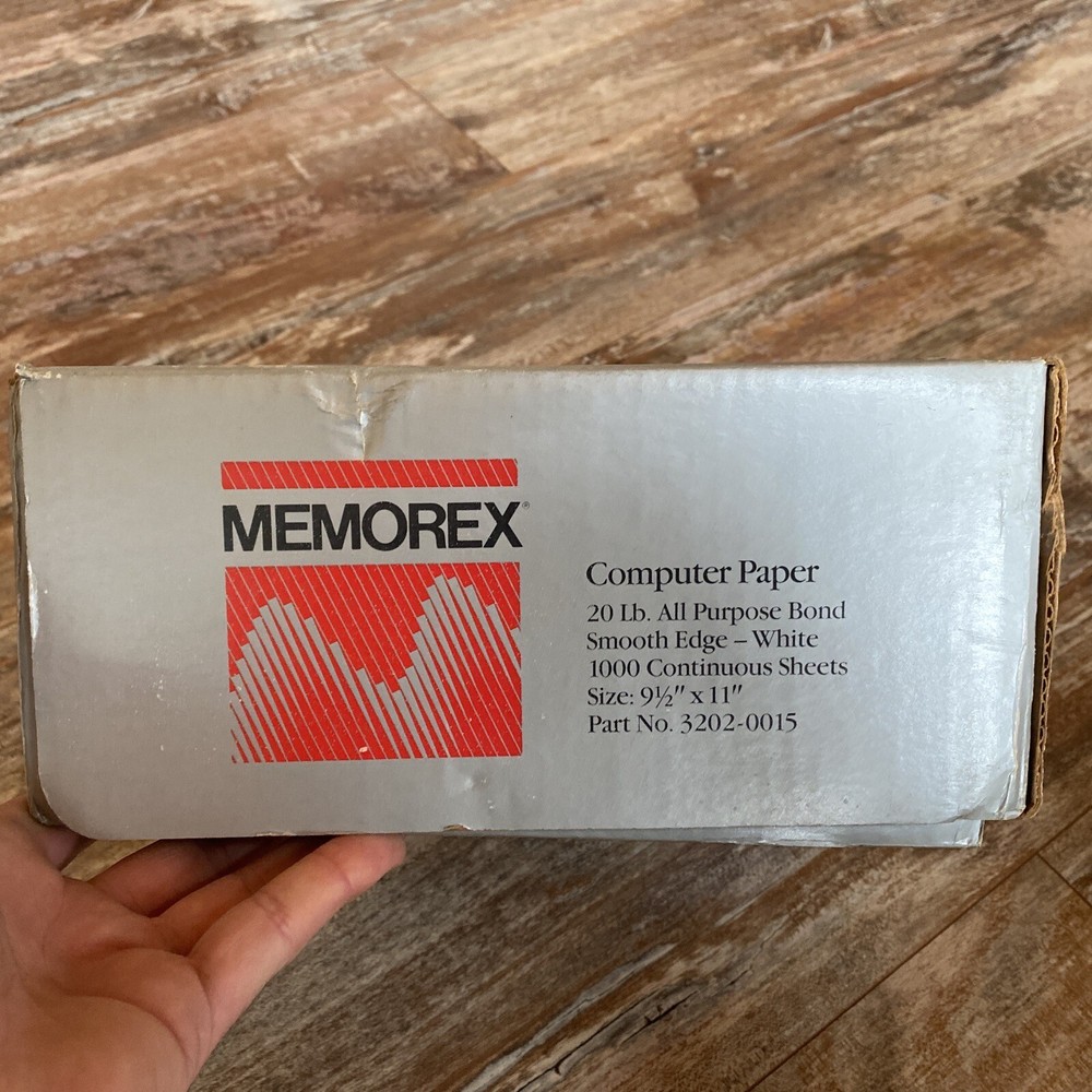 1980’s Memorex Computer Paper Smooth Edge 1000 Continuous Sheets 1 Box 9.5”x11"