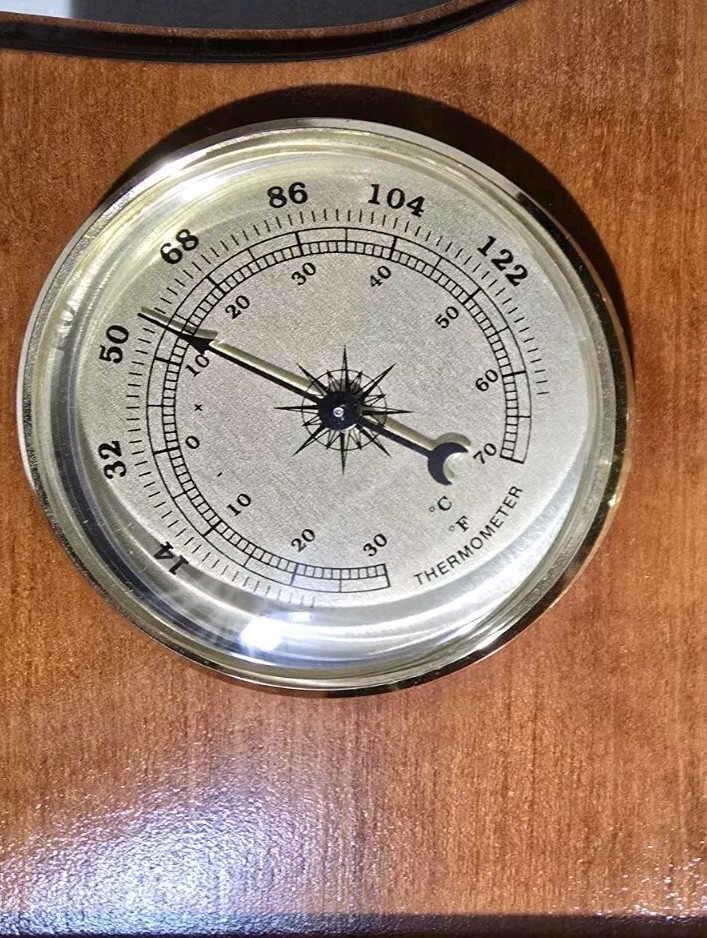 Weather Station With World Clock On Solid Wood Base, Thermometer, Barometer,...