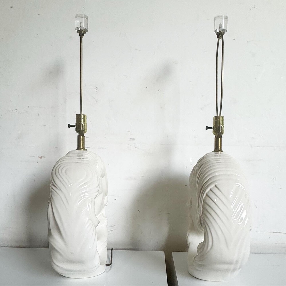 Postmodern White Gloss Ceramic Him/Her Face Table Lamps