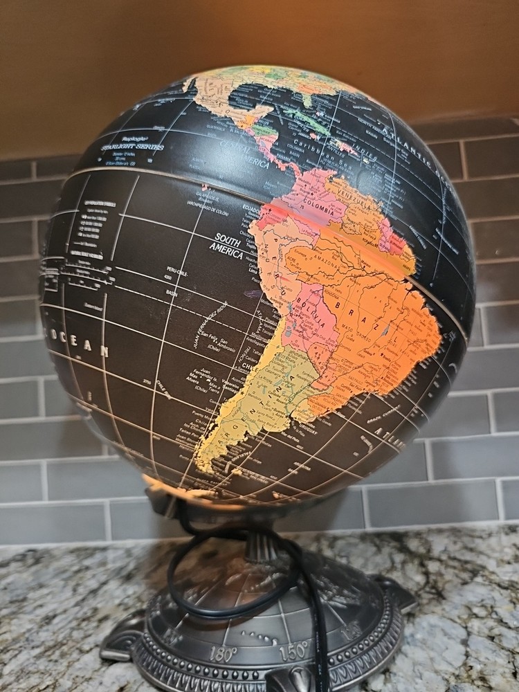 Old Deco Replogle Starlight Series Black Lighted World Globe Lamp Light Decor