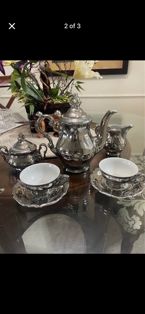 Silver Over Porcelain Coffee/ Tea Pot Set