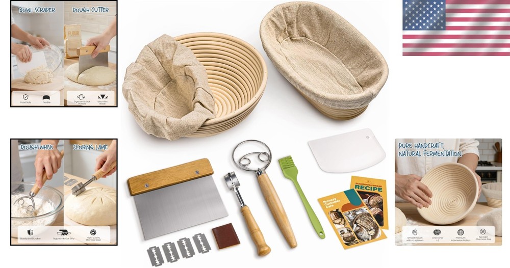 Sourdough Bread Banneton Proofing Basket Set