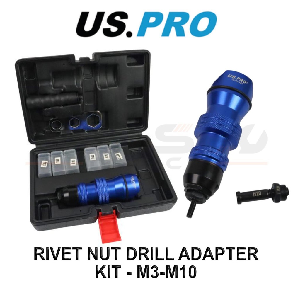 US PRO Tools Rivet Nut Drill Adapter Kit - M3-M10 9274