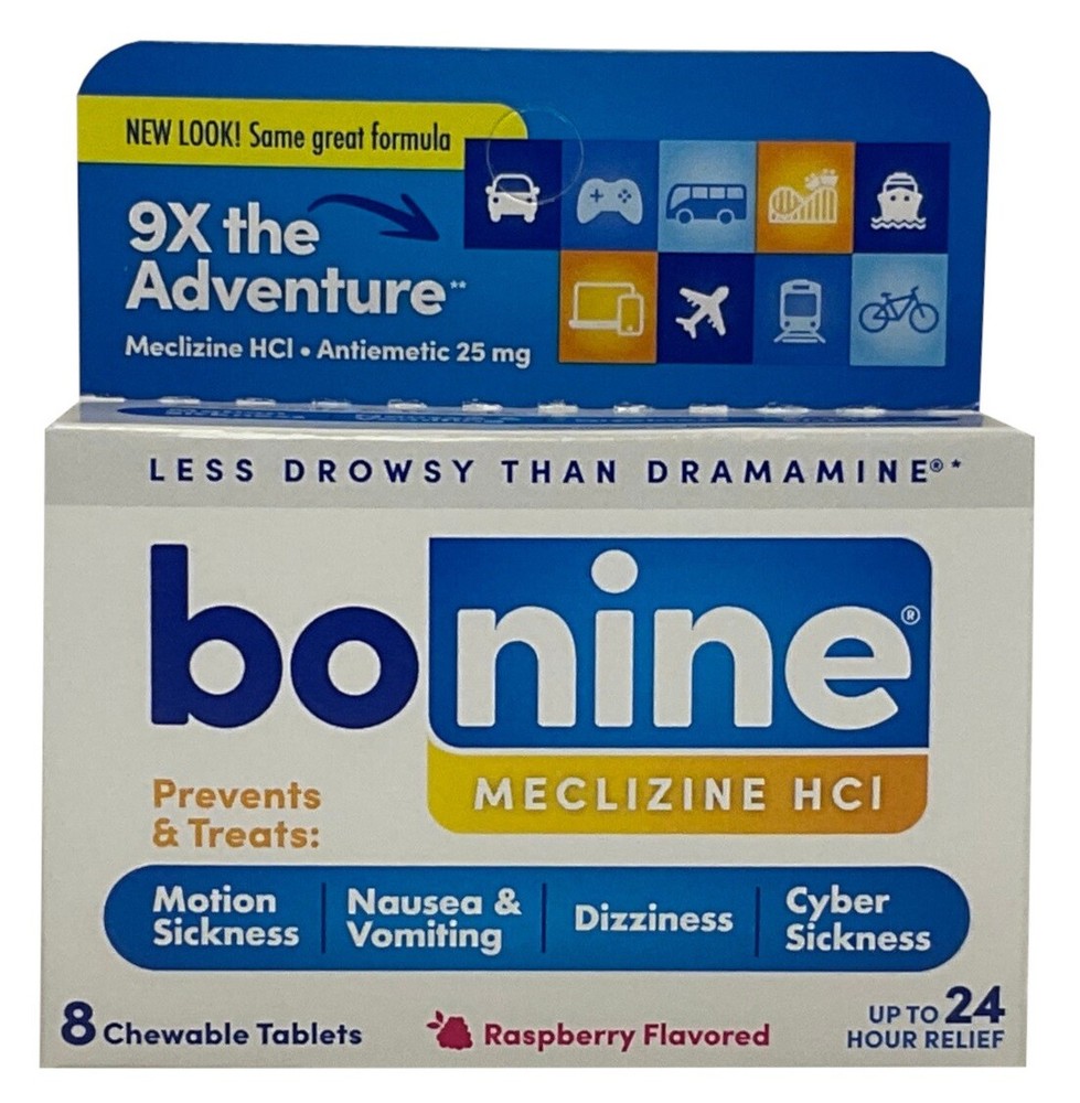 Bonine Adult for Motion Sickness - 8 Chewable Raspberry Flavored Tablets