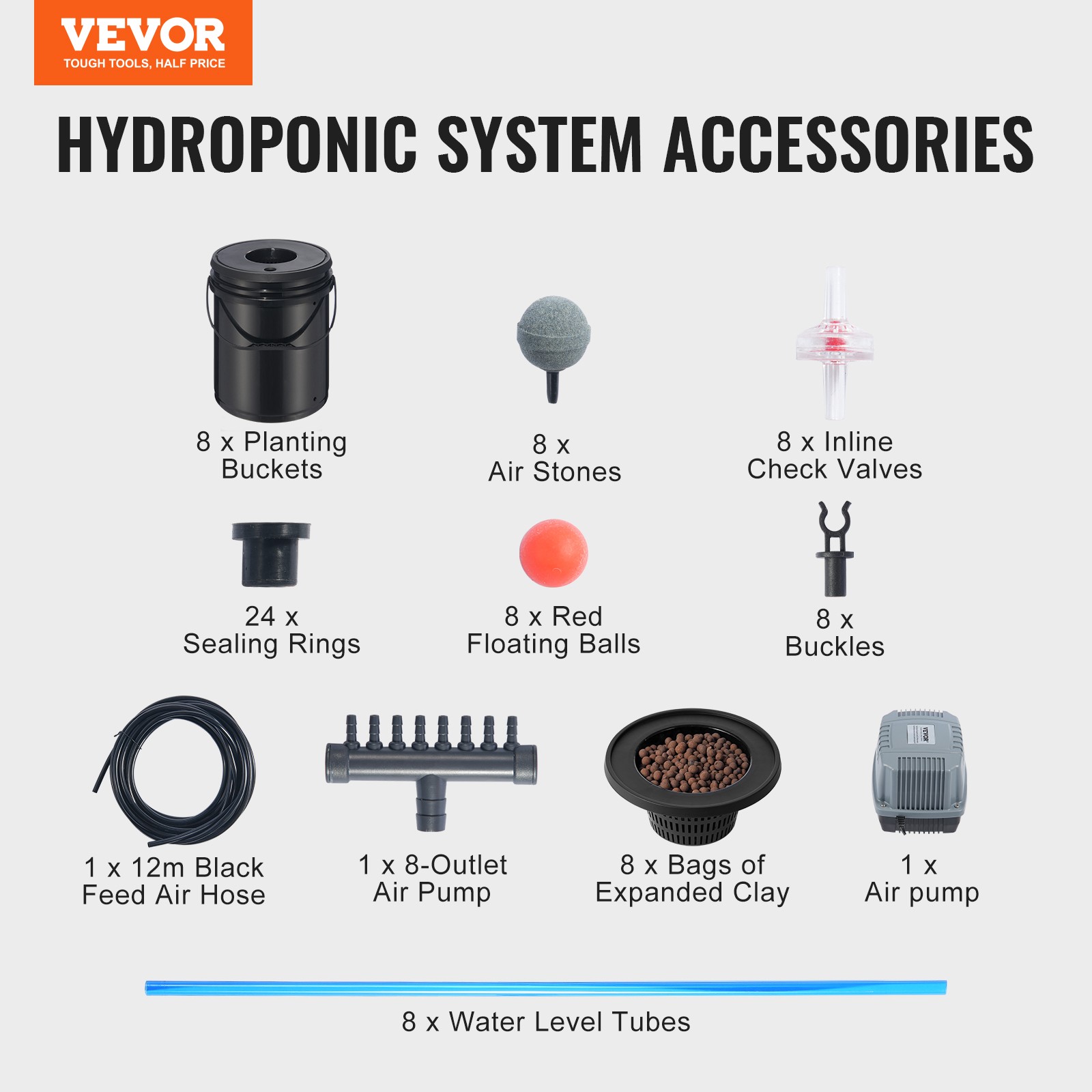 VEVOR Hydroponics Deep Water Culture DWC Hydroponic System 5 Gallon 8 Buckets