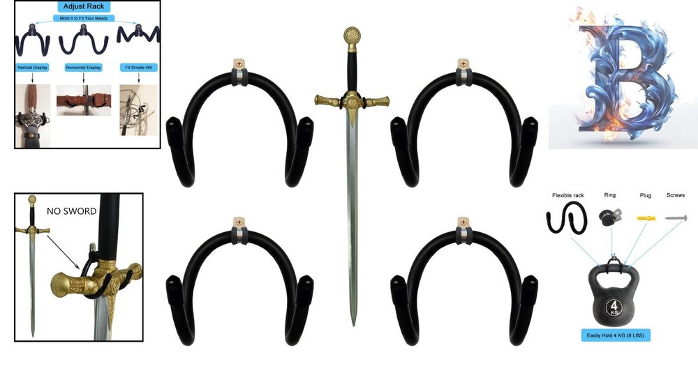 Durable Adjustable Sword Display Holders - Antique Metal Wall Mounted Racks
