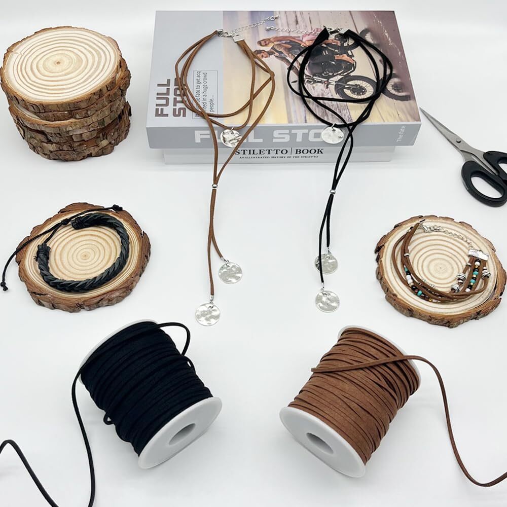 Leather String, 2 Rolls Faux Cord, Flat Suede Black+brown