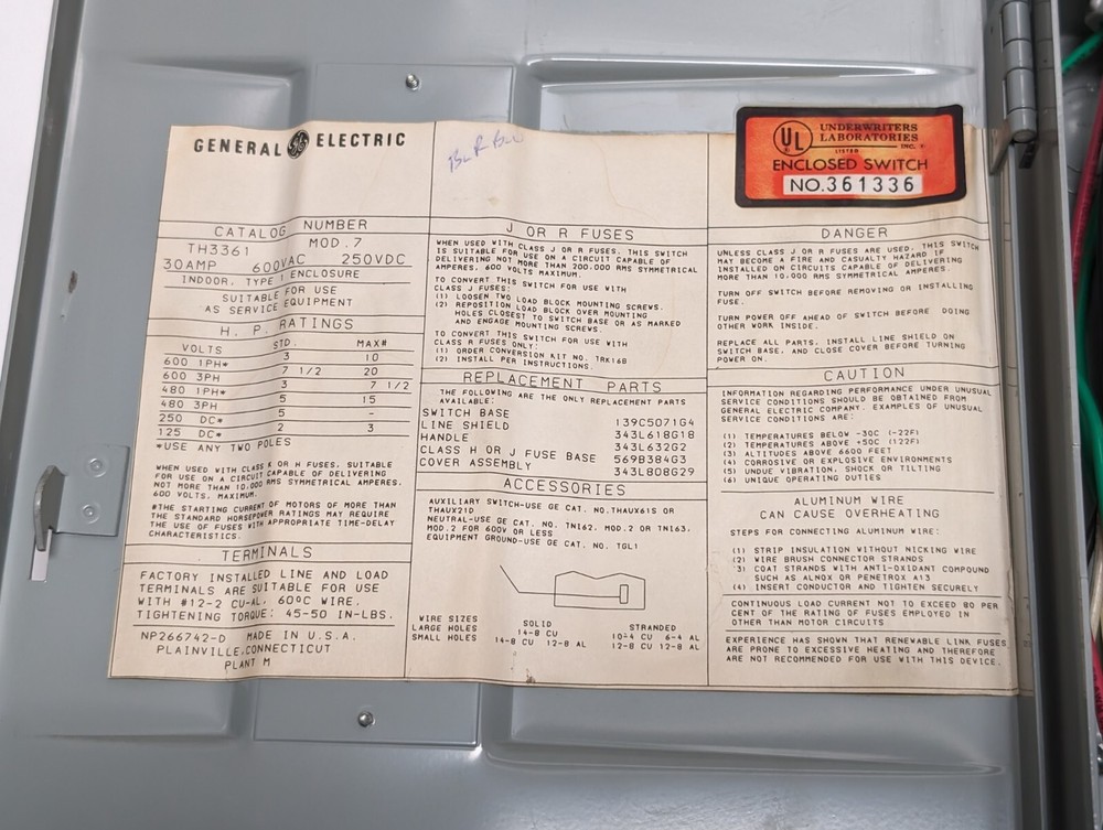 GENERAL ELECTRIC TH3361 Model 10 Safety Switch (USED).