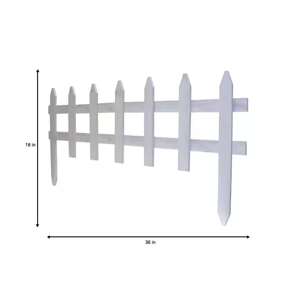 18 In. H 36 In. W White Wood Picket Garden Fence