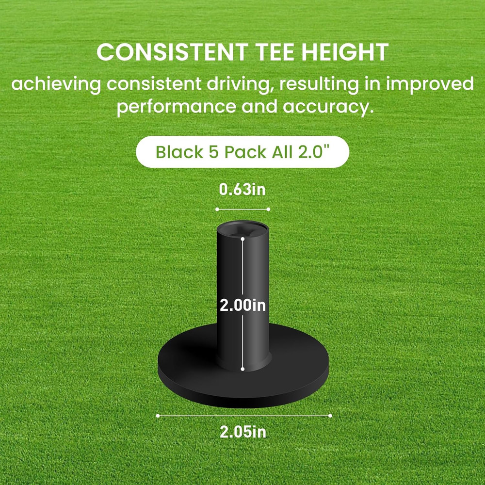 Golf Rubber Tee Driving Range Value 5 Pack for Indoor Outdoor Practice Mat, Tee