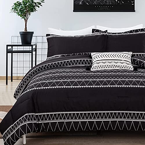 Comforter Set Reversible Boho Triangle Striped Down Alternative Queen Black