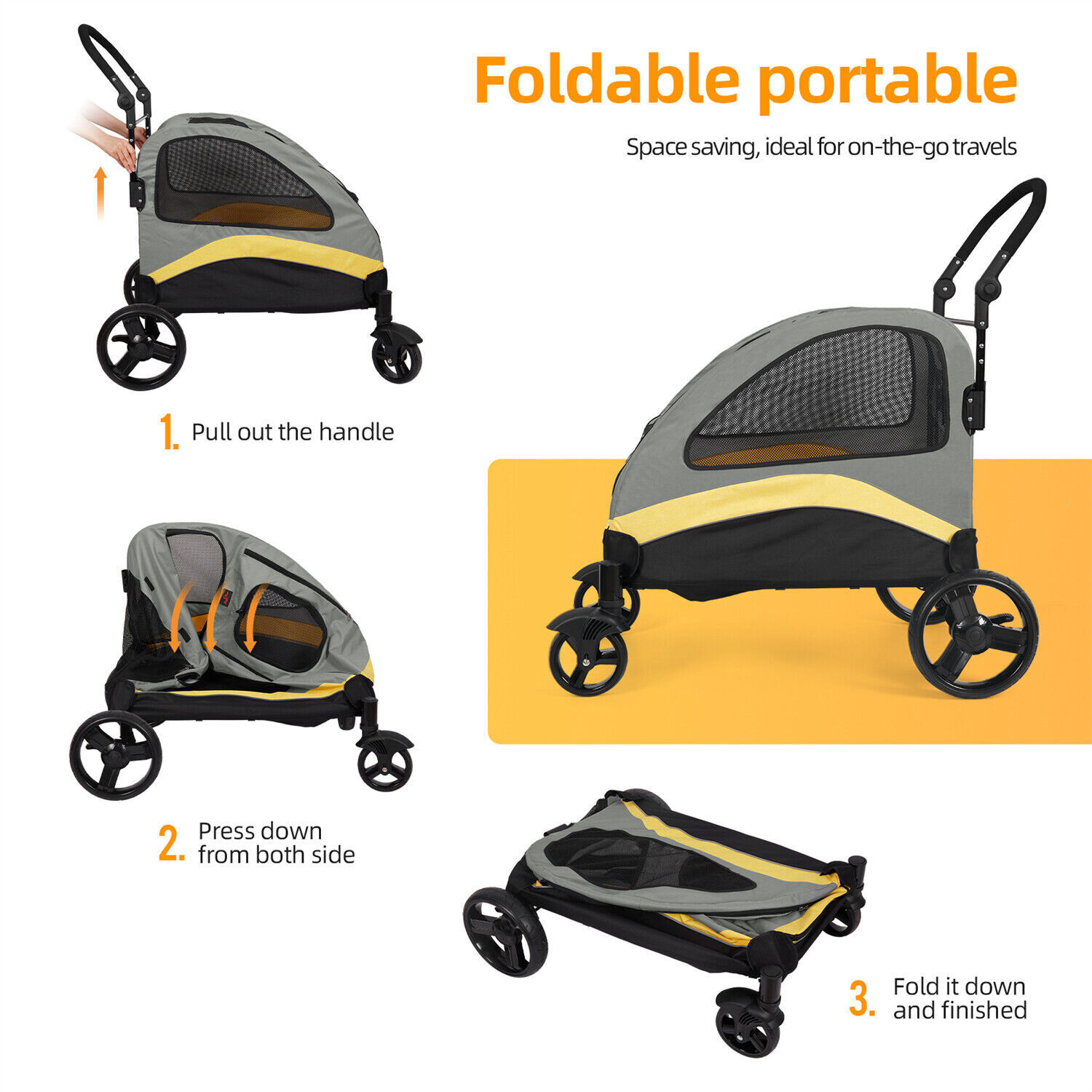 XXL Heavy Duty Dog Stroller Double Door Pet Trolley Carrier Cart Foldable Jogger