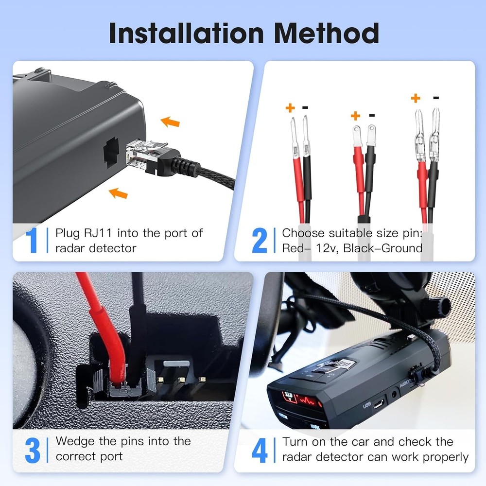 Durable 19.9" Braided Radar Detector Mirror Power Cables - Easy Install Pack