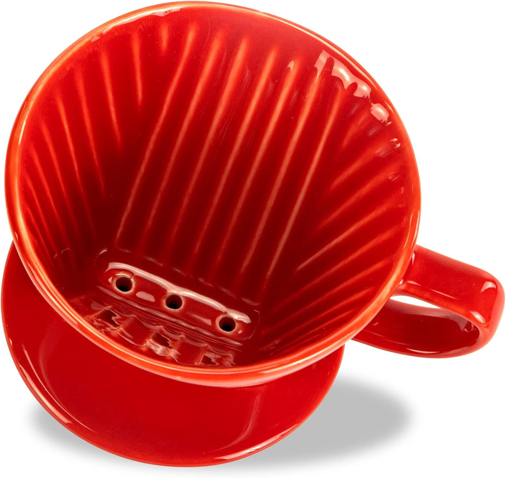 Pour Over Ceramic - Coffee Dripper Ceramic Coffee Maker with 3 Holes Flat Bottom