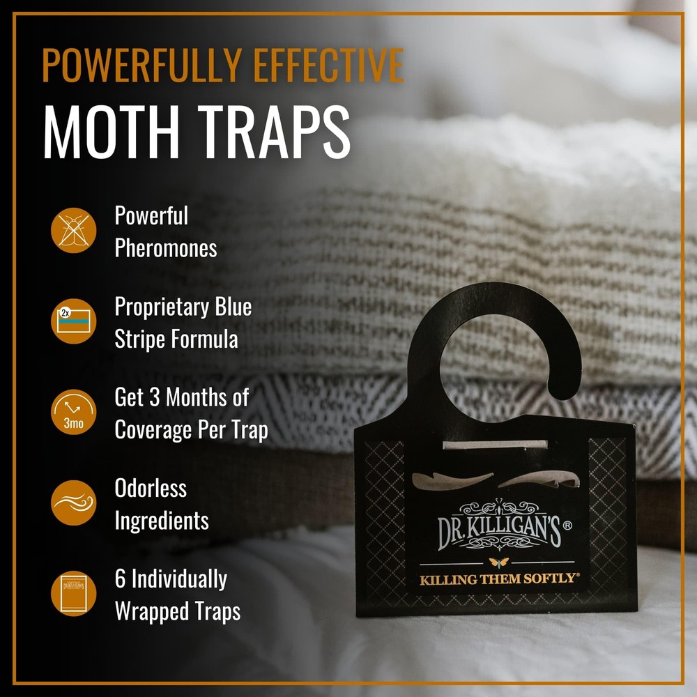 Dr. Killigans Premium Clothing Moth Traps with Pheromones Prime | 6-Pack