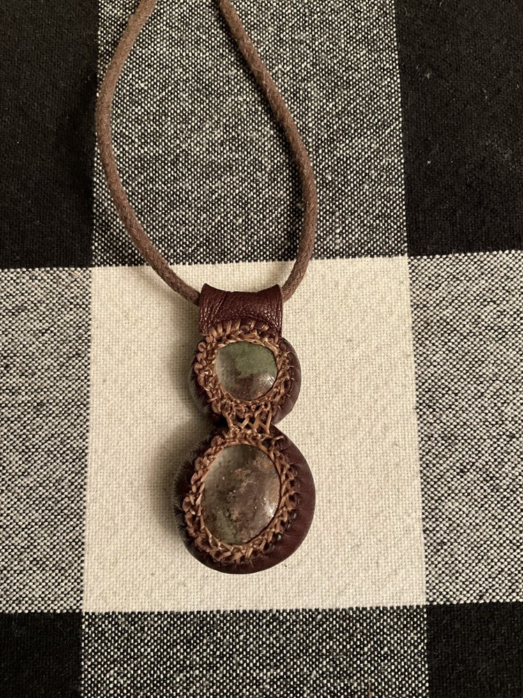 Custom Leather Wrapped Polished Quartz’s With Inclusions Pendent