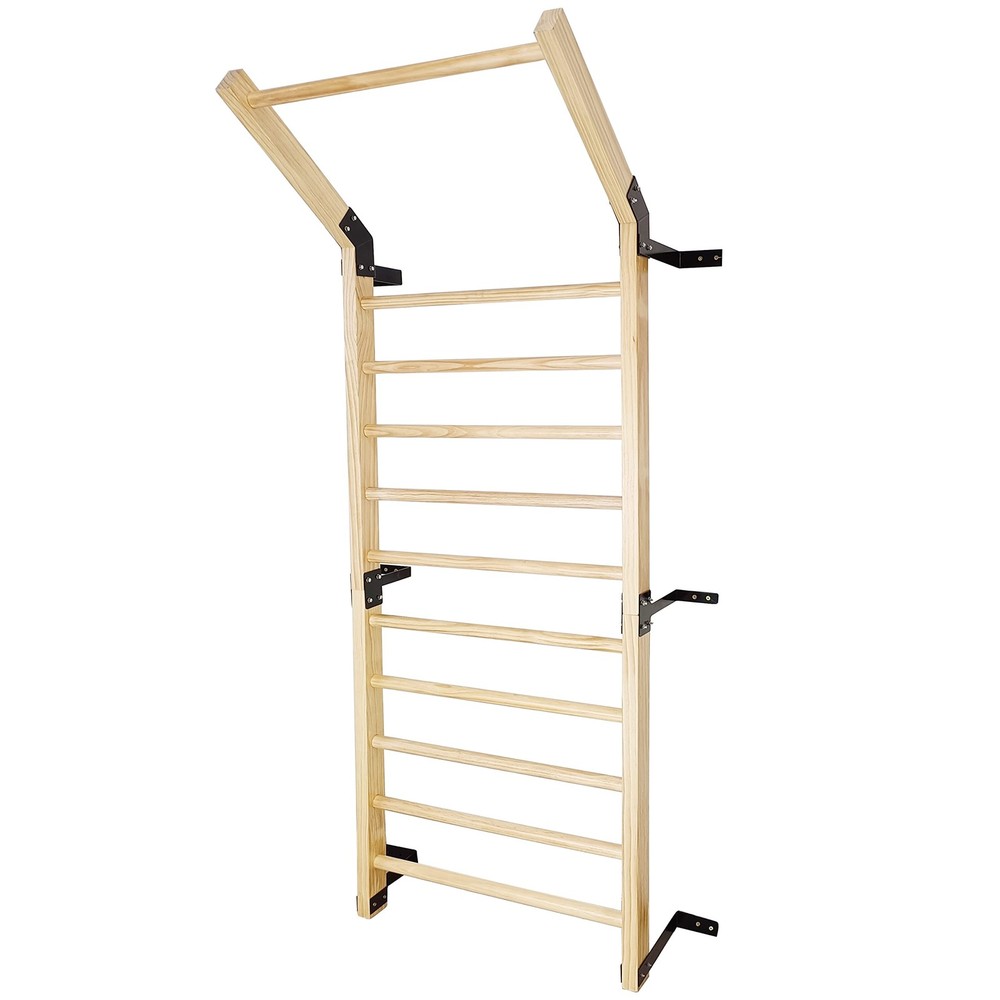 Swedish Ladder,Gymnastics Stall Bar, Wall Mounted Pull Up Bar- Solid Wood Wit...