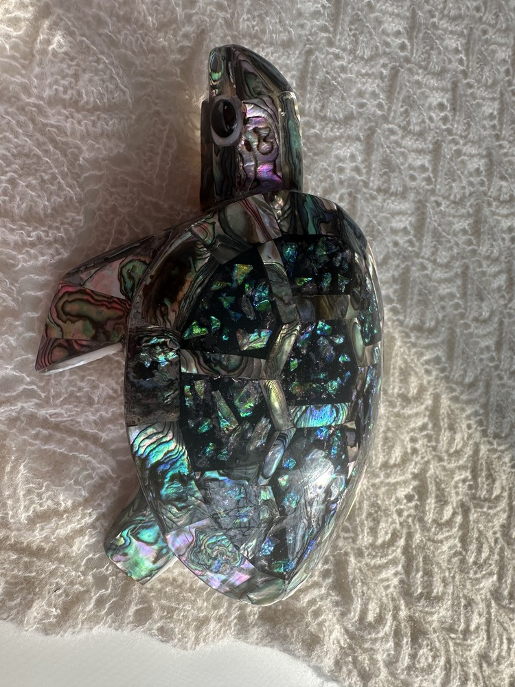 NEW LARGE ABALONE SHELL TURTLE STATUE HANDMADE IN MEXICO