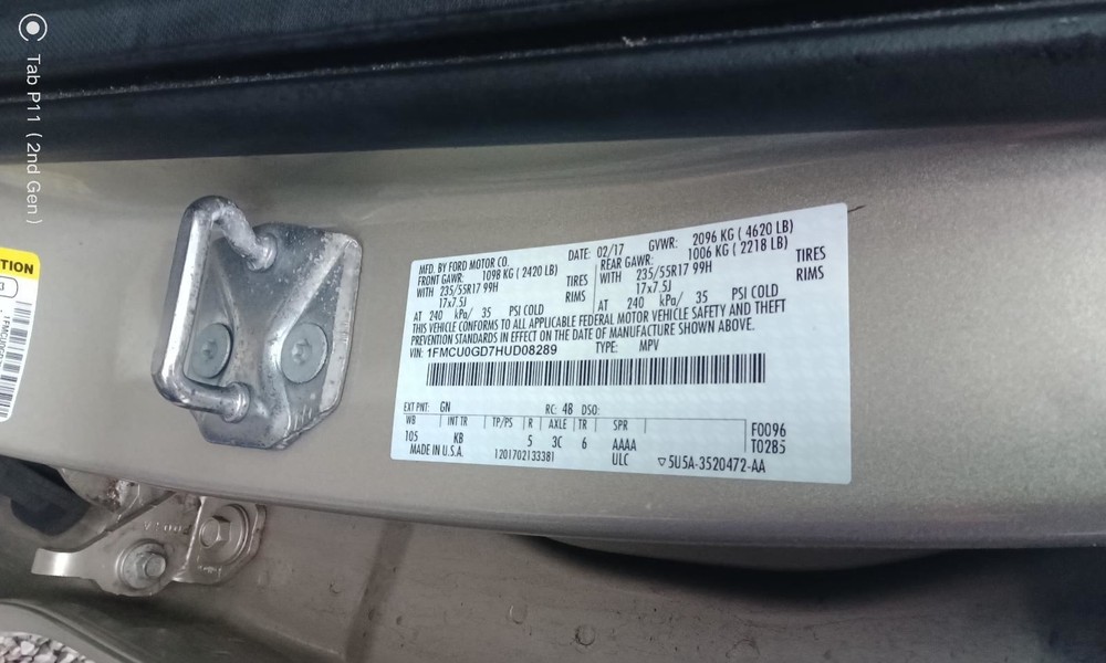 ESCAPE 2017 Fuse Box Cabin 733884