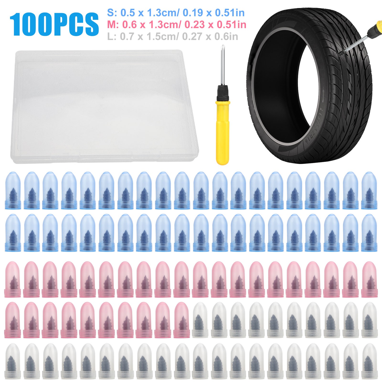 100Pcs Tire Repair Rubber Nails Tyre Puncture Repair Screws Kit with Screwdriver