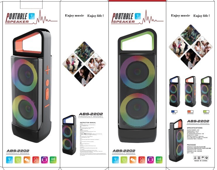 SING-E ABS-2202 Multimedia Bluetooth Portable Speaker with RGB Lighting NEW