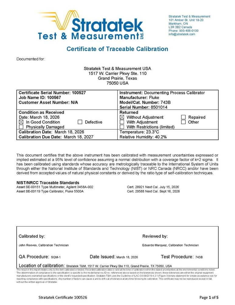 Fluke 743B Documenting Process Calibrator - NIST Calibrated with Data