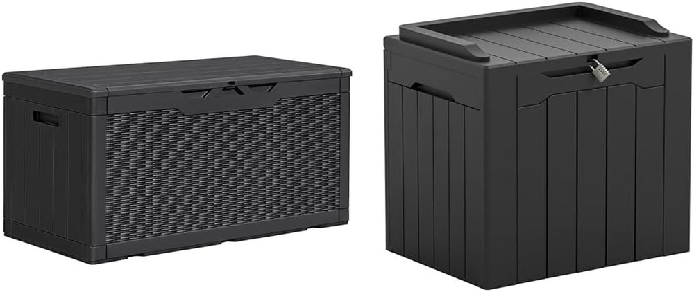 Lockable Black Resin Deck Boxes - 100 & 31 Gallon Outdoor Storage Solutions