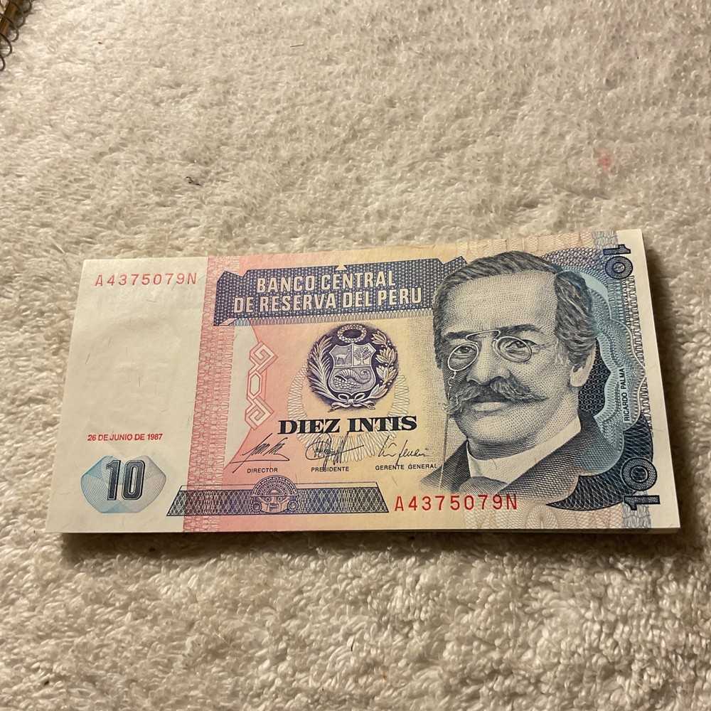 PERU-(-1987-)-10 INTIS-BANKNOTE-CIRCULATED-XF-#001