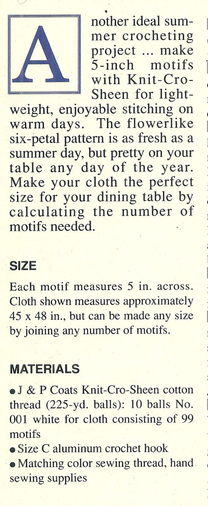 Starflower Tablecloth Crochet Pattern INSTRUCTIONS removed from a magazine