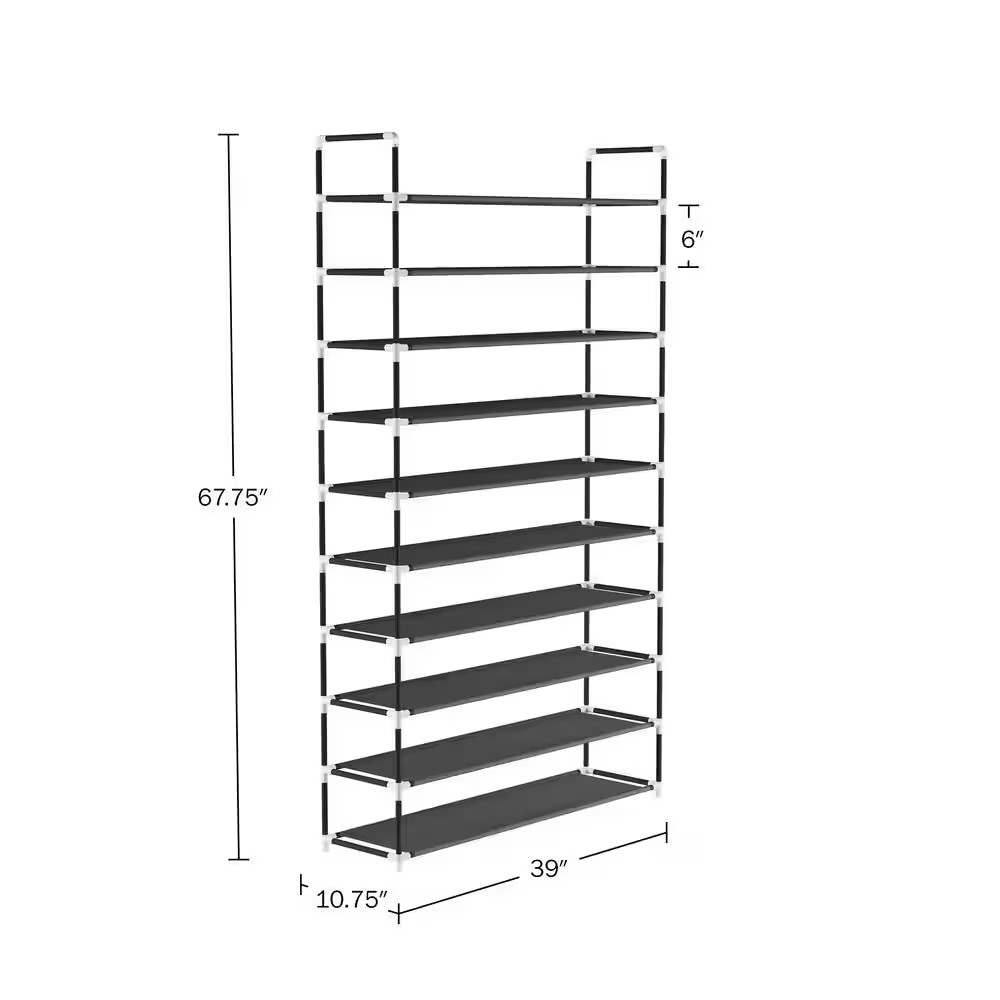 67.75 H 50-Pair 10-Tier Black Polypropylene Shoe Rack
