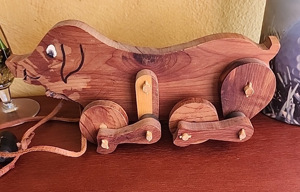 Vintage All Wood Pig (Hog) Pull Toy Handmade