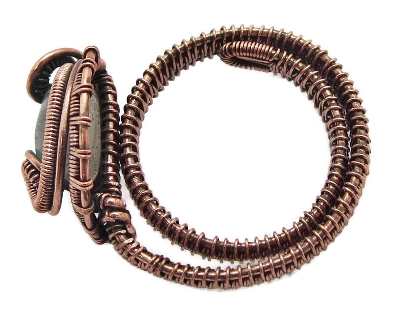 Adjustable Labradorite Wire-Wrapped Ring in Copper