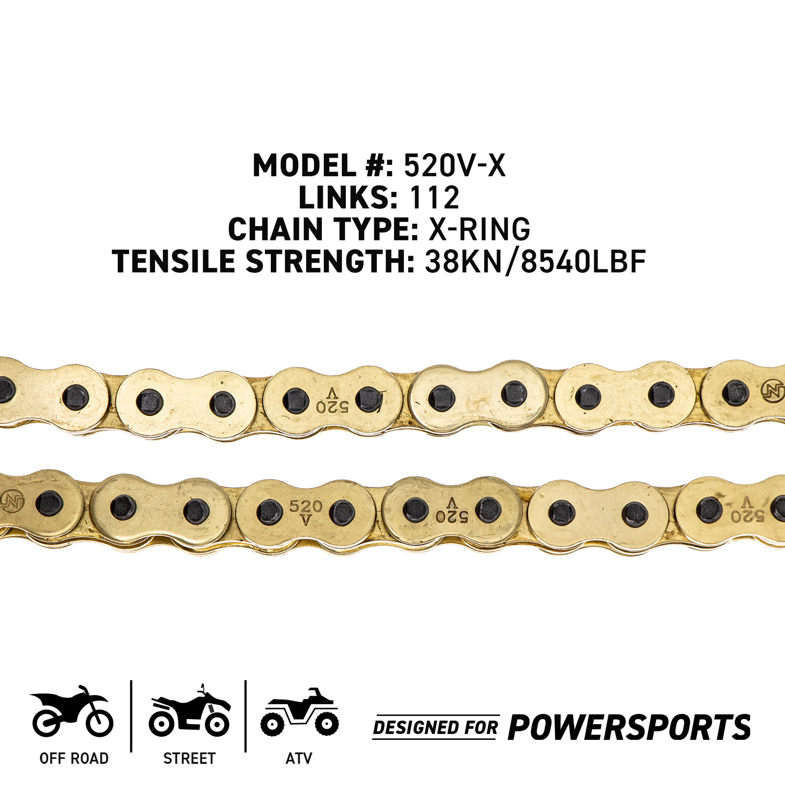 NICHE Gold 520 X-Ring Chain 112 Links With Connecting Master Link Motorcycle