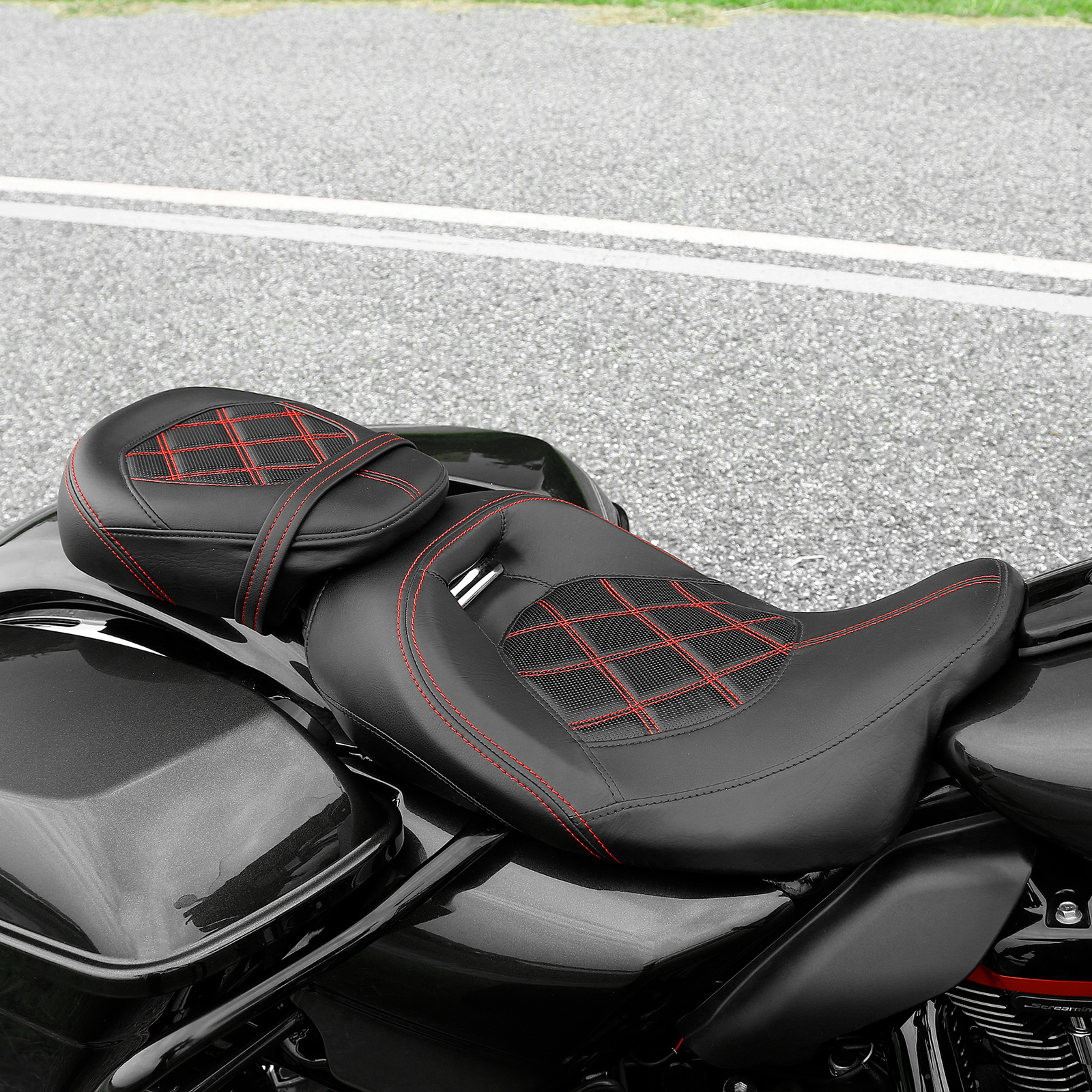 Two-Up Driver Passenger Seat Low-Profile Fit For Harley Touring Road Glide 09-23