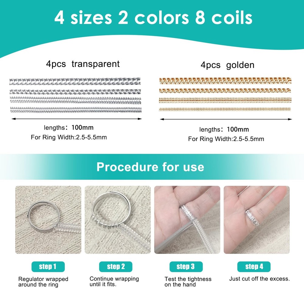 ABCDMM Ring Sizer Adjuster for Loose Rings, 16 Pack, Adjustable, transparent