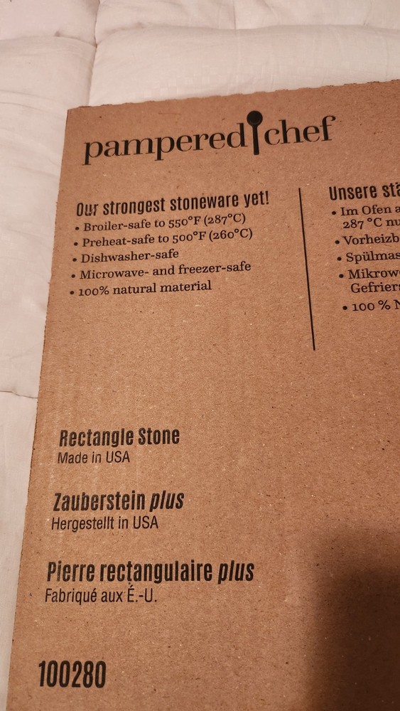 Pampered Chef Rectangle Stoneware Bakestone 100280 Dishwasher Microwave Safe