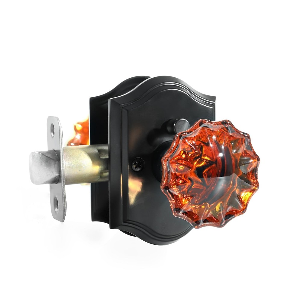 Crystal Door Knobs, Black Brown Glass Door Knobs Interior Rose Shape with Loc...