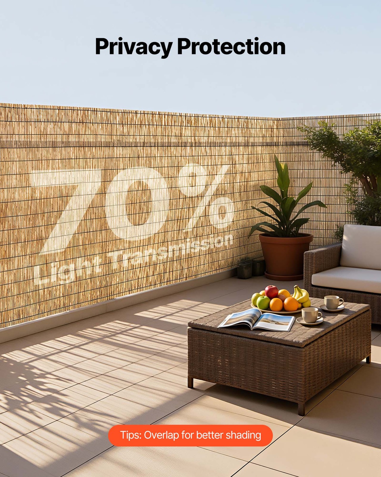 VEVOR Natural Reed Fencing Fence Panel 4 ft x 16.4 ft 2 Pack Privacy Screen Roll