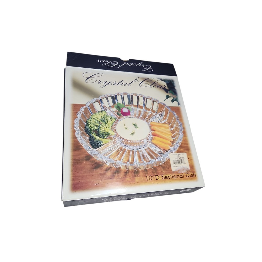 Alexandria Crystal Clear Sectional Dish 10"D 4 Sections with Center for Dips