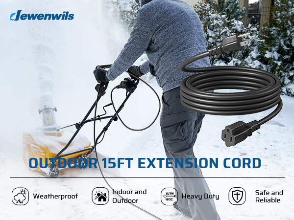 DEWENWILS Outdoor Extension Cord 15 FT, 3 Prong Indoor Outdoor 16/3 SJTW, 1 Pack