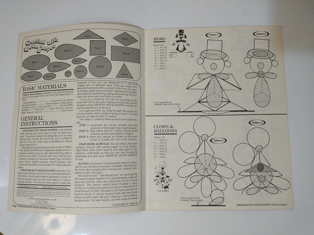 Creating With Wood Shapes Clowns Crafting Projects Booklet Instructions Patterns