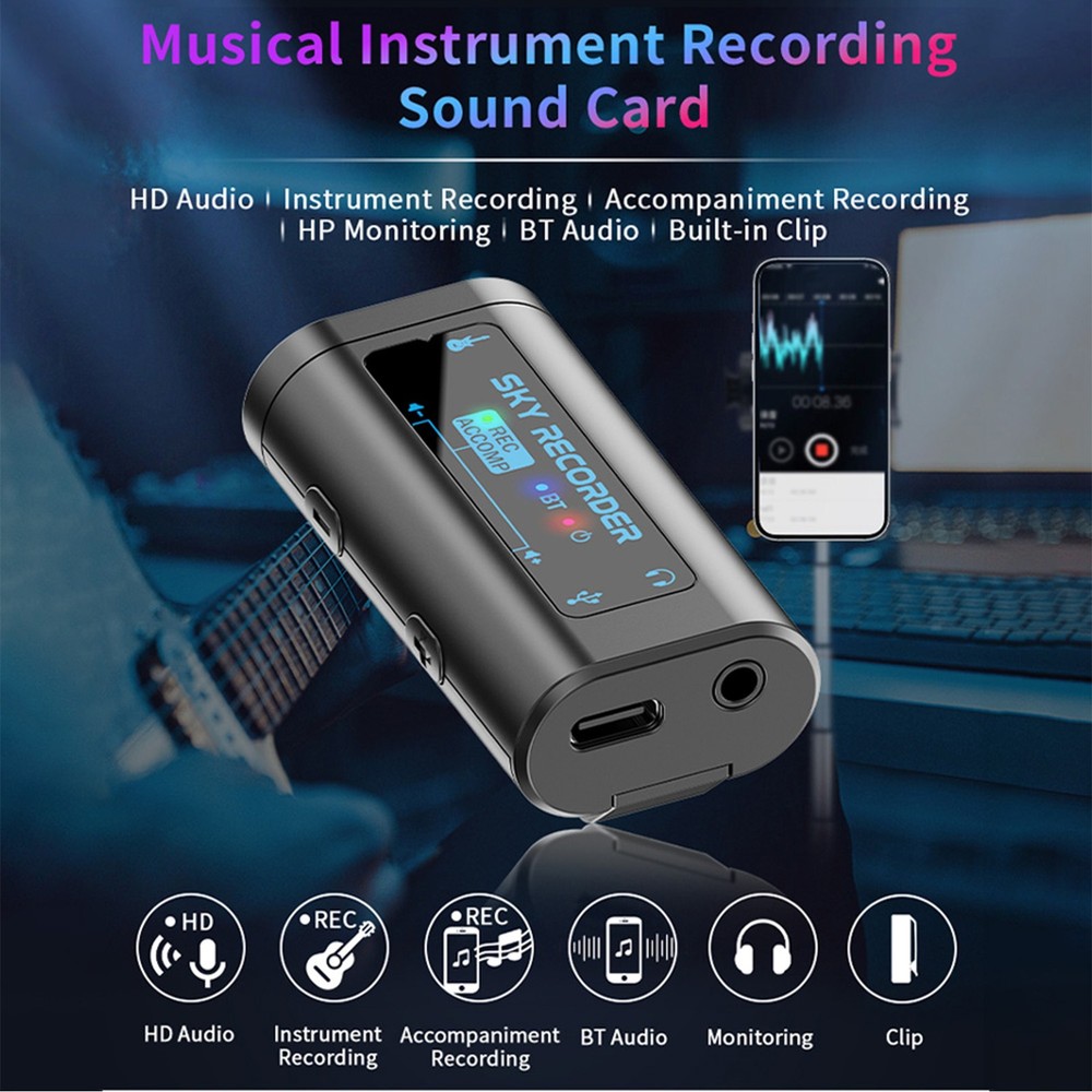 Audio Interface Portable Mini Recording Sound Card BT Accompaniment XHAP