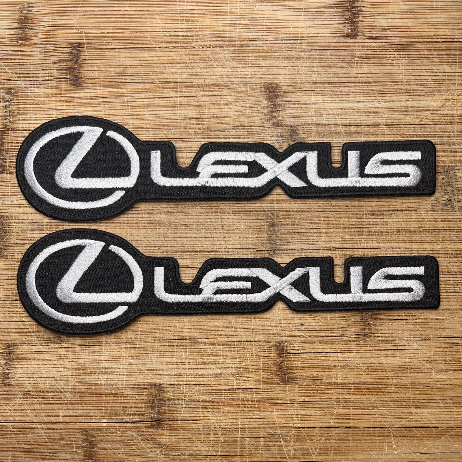 Lexus Logo Embroidered Patch Set of 2 – Black and Silver Car Emblems 8x2 Inches