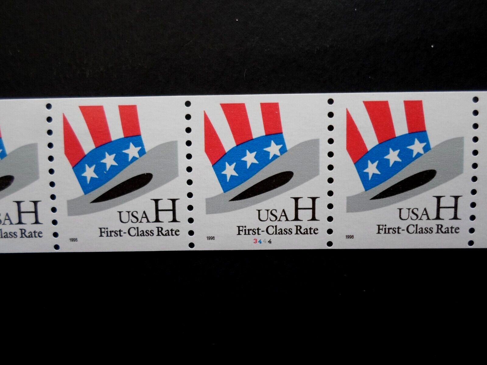 1999 H Hat - Cat # 3264 PNC7 Coil Strip of 7 Stamps H Stamp (33c) Plate # 3444