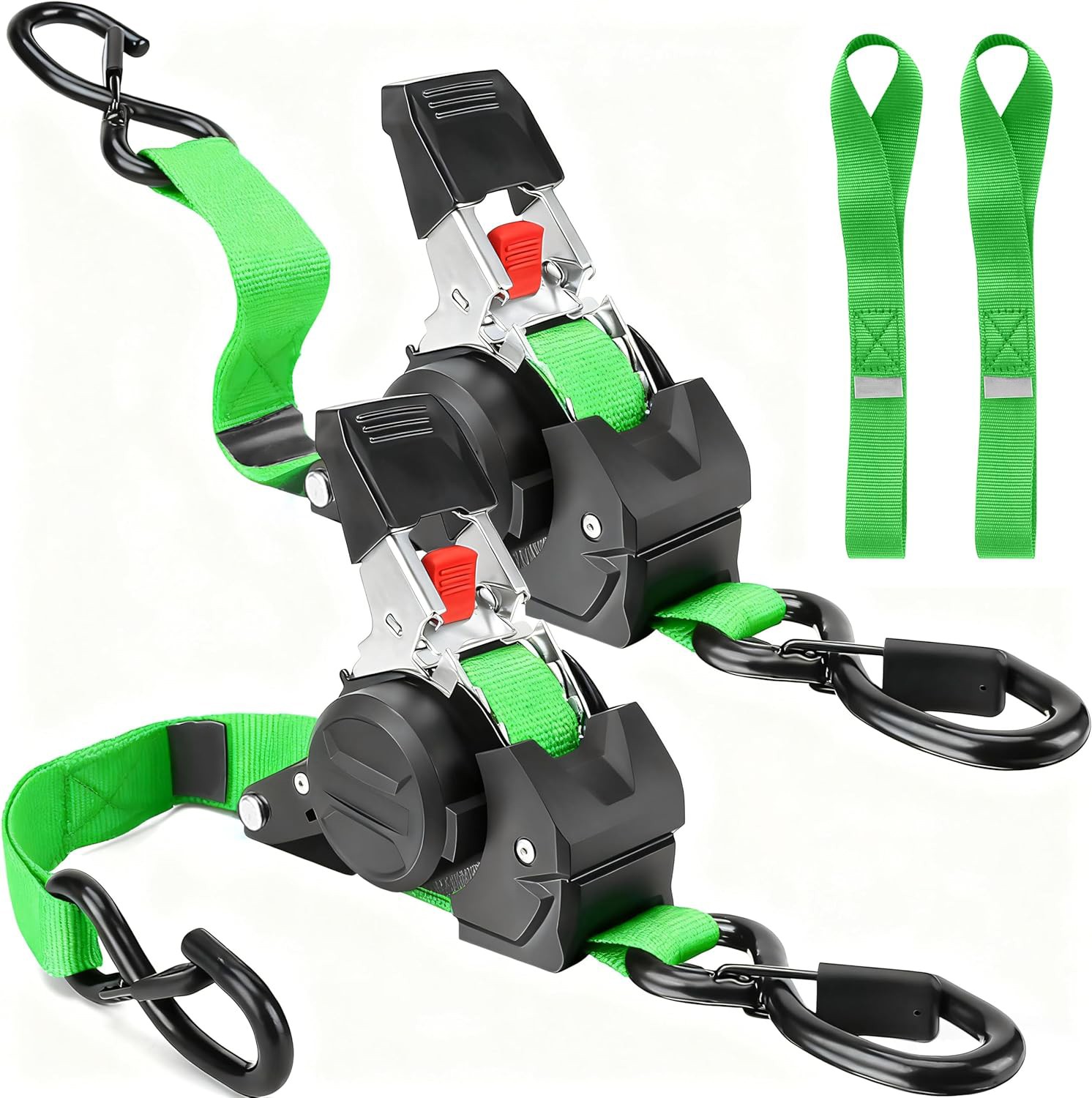 2/4-Pack 10FT Retractable Ratchet Tie-Down Straps | 1763LBS Heavy-Duty | S-Hook