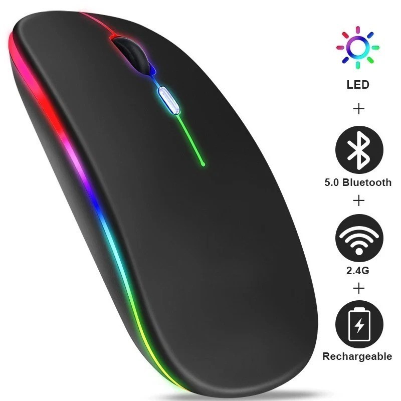 RGB Bluetooth Wireless Mouse Rechargeable Ergonomic USB for PC Laptop iPad