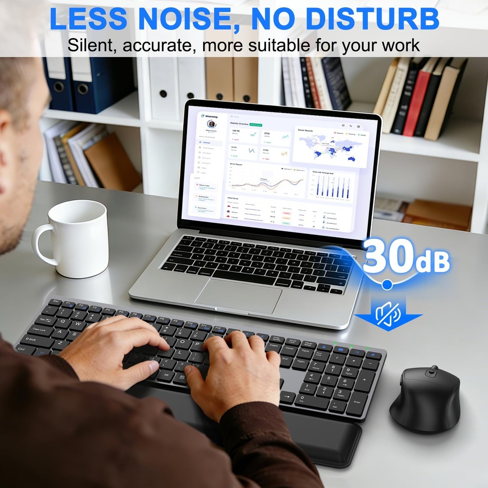 Wireless Keyboard and Mouse Combo, Full Size Silent Ultra Thin Keyboard with ...