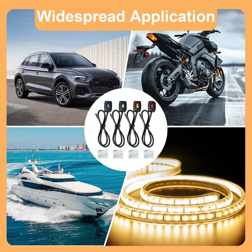 4 Pack Universal Paste Type Push Button Switch with Indicator Light, DC12V 10...